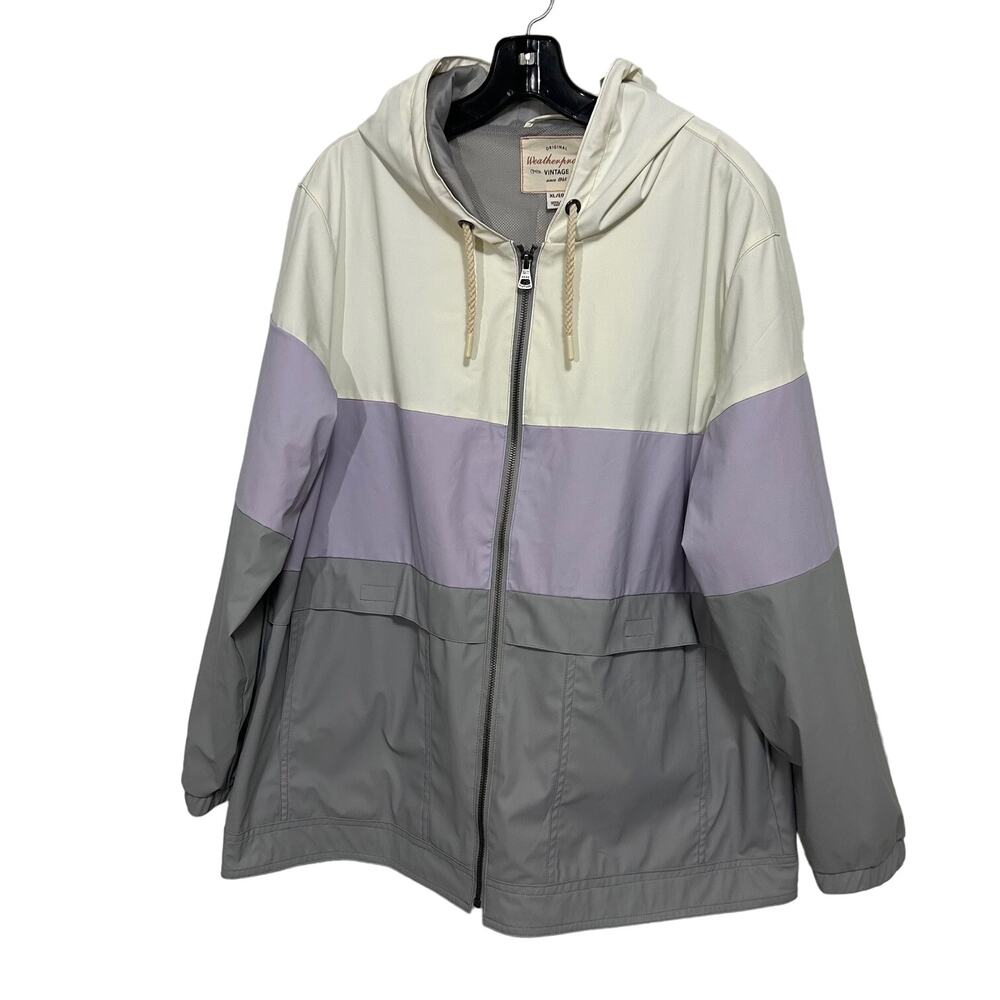 Original Weatherproof "Vintage"  Colorblock Women's Hooded Rain Jacket Size XL